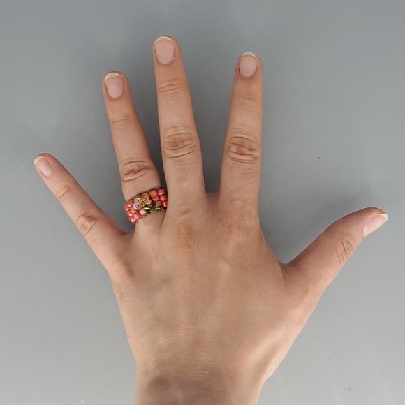 Coral Red Floral Beaded Ring - Picture 7 of 10